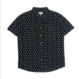 True Religion black short sleeve button down eye catching monograms